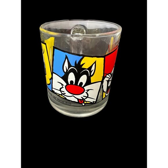 1994 Warner Bros Looney Tunes Tweety Sylvester & Bugs Bunny Glass Mug - Picture 2 of 4